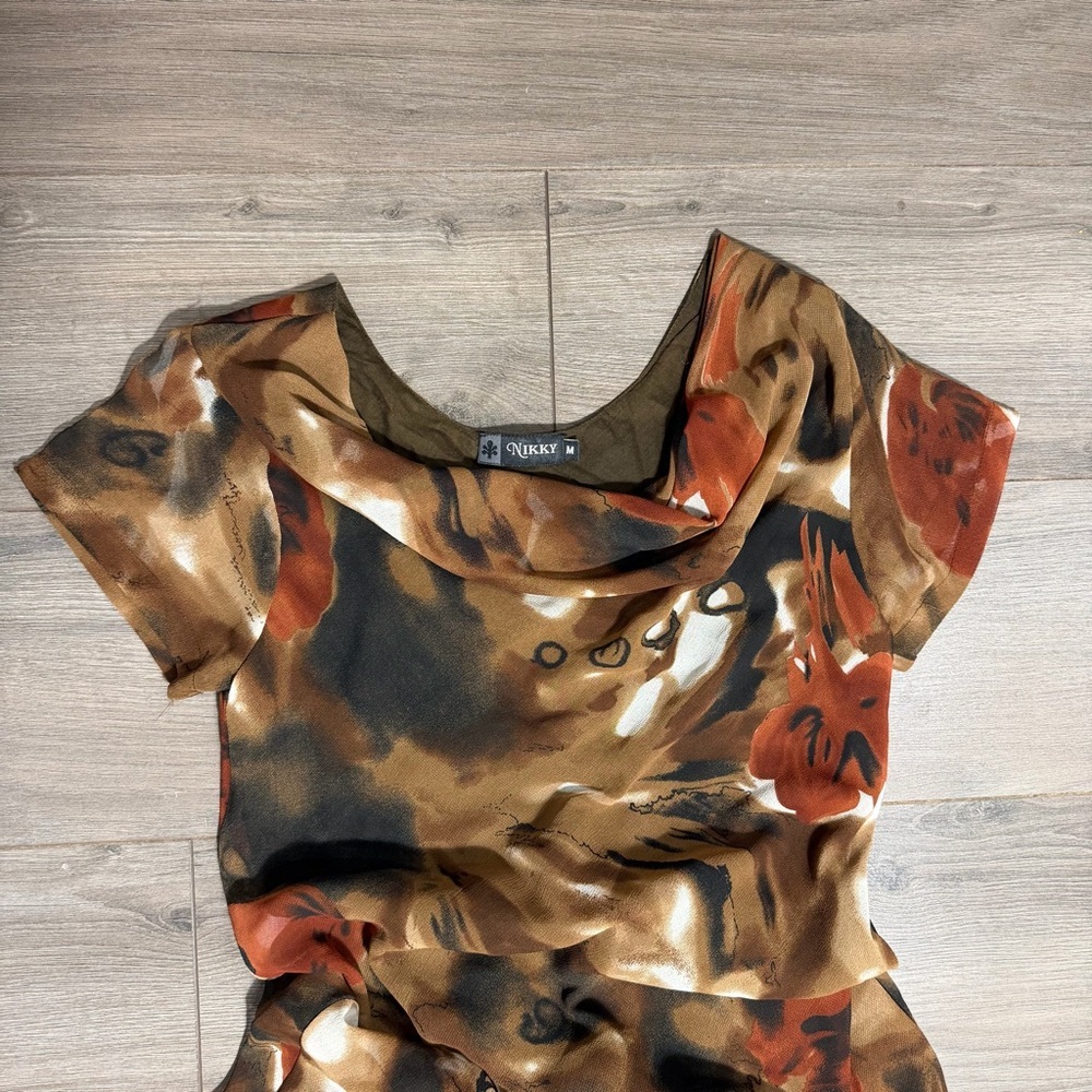 Vintage Y2K  Brown and Orange Women's maxi Dress - Picture 2 of 4